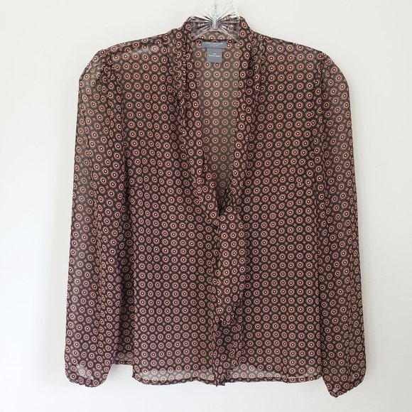Ann Taylor Tops - Ann Taylor Women's Copper Semi Sheer Button Down Tie Neck 0P Shirt Top Blouse
